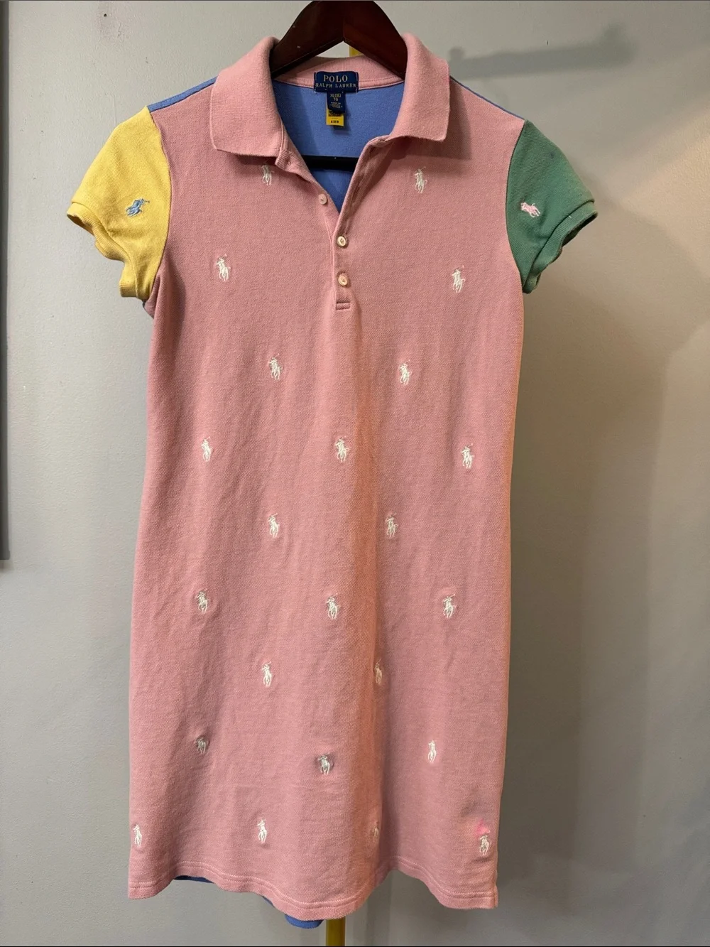 Polo by Ralph Lauren Pink Polo Colorblock dress with cap Sleeves cotton knit